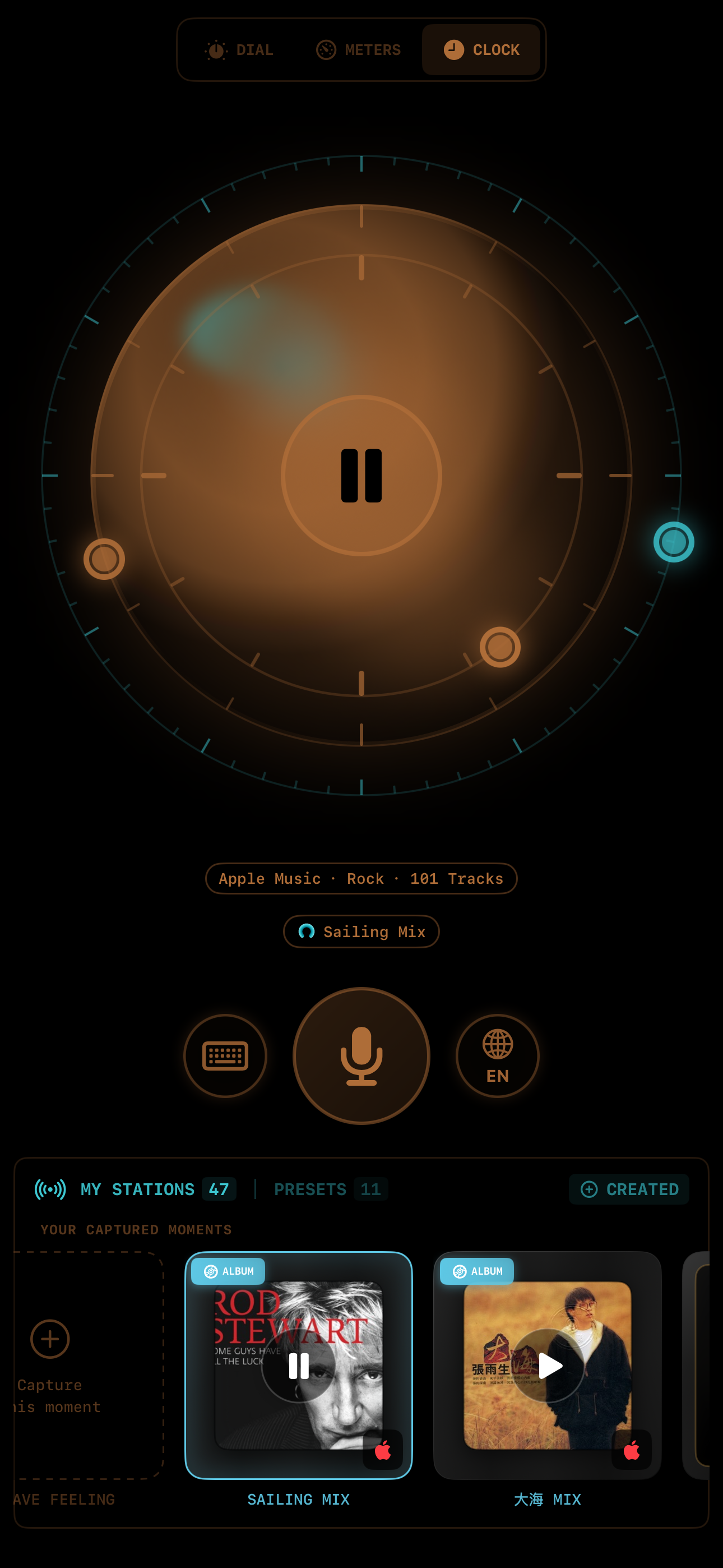 Clock mode with album and stations