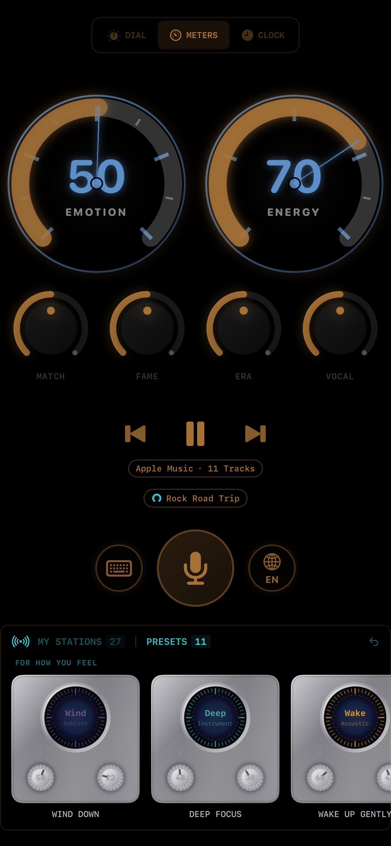 Meters mode with filter knobs